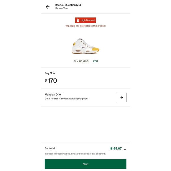 Size 9.5 - Reebok Question Mid Yellow Toe - FX4278 - Picture 9 of 9